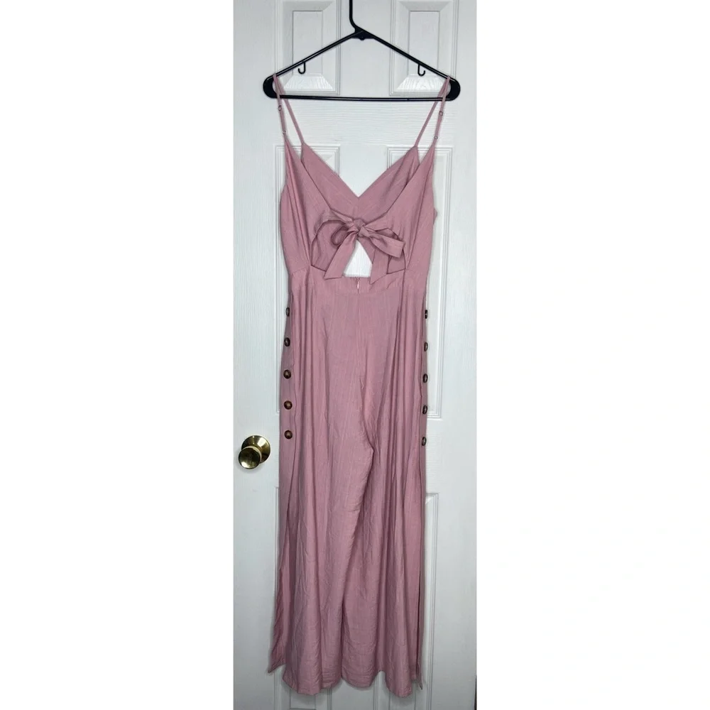Lulu’s Imagine That Mauve Pink Tie-Back Cutout Culotte Jumpsuit Size Medium - Picture 4 of 7
